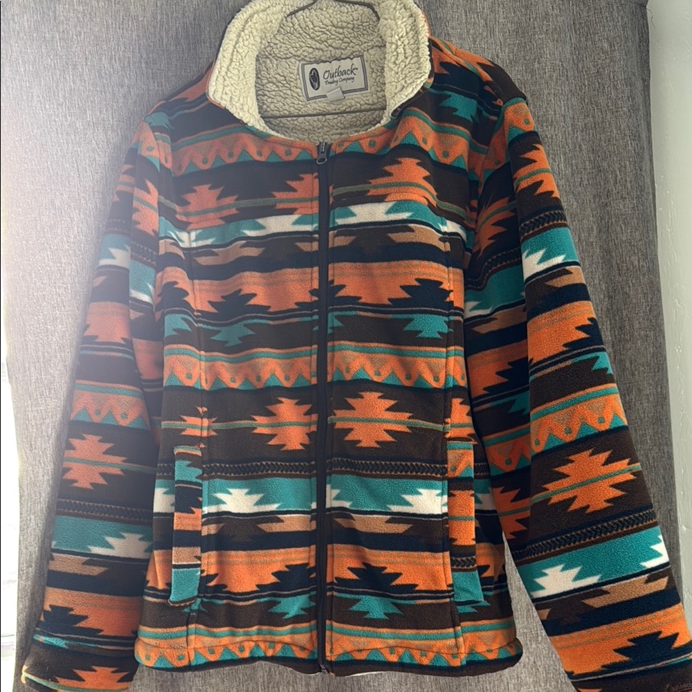 Colorful Outback Trading Co Aztec Pattern Sherpa lined Jacket